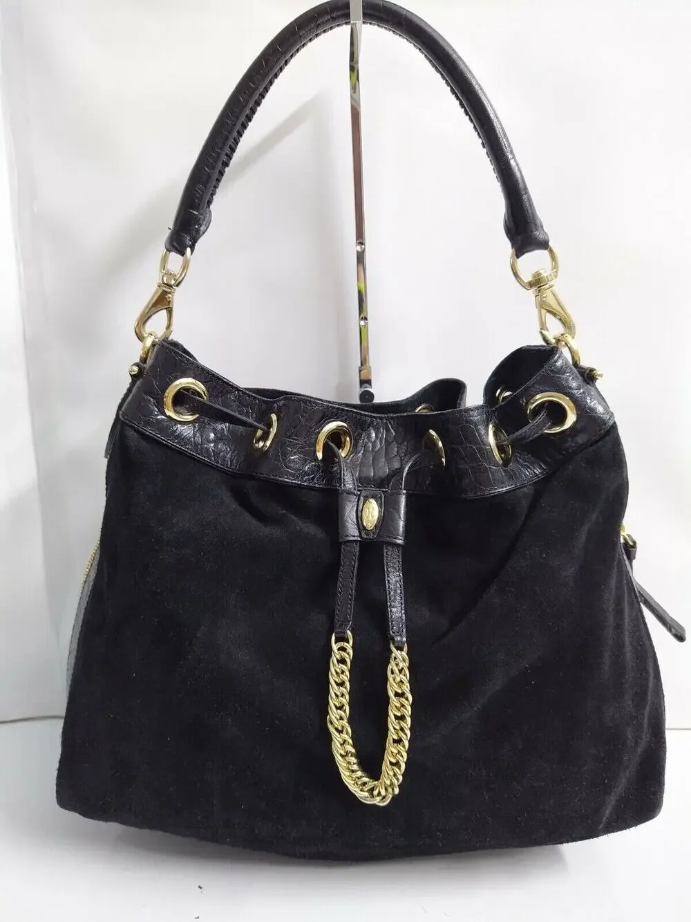 Cole Haan Black Suede Leather LMT ED Expendable Drawstring Hobo Shoulder Bag